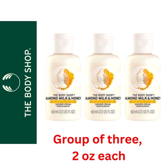 🍯 NEW Almond Milk & Honey Shower Cream, Group of 3 by The Body Shop (2 Oz each) - Picture 1 of 3